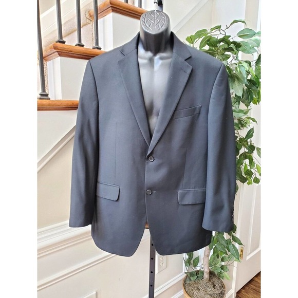 IZOD Men's Blue Polyester Single Breasted Two Buttons Fitted Jacket Blazer 42R - Picture 9 of 9